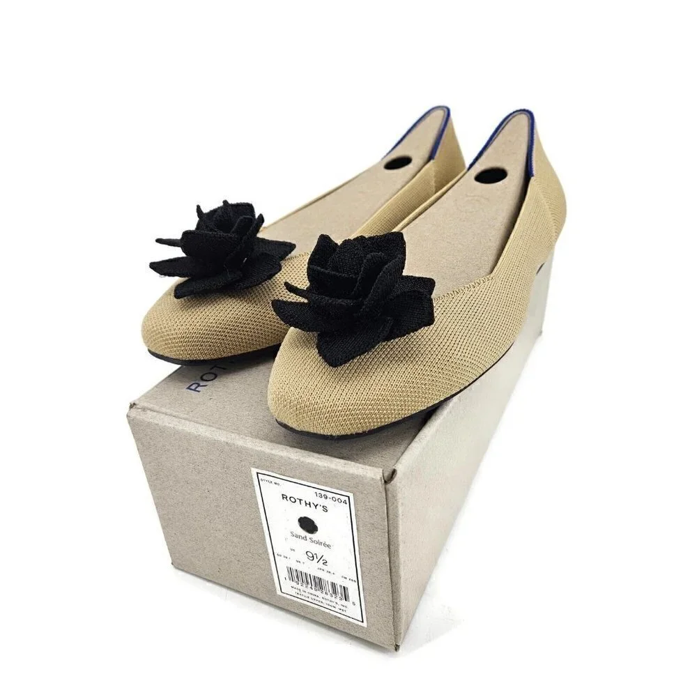 New Rothys The Petal Square Womens 9.5 Sand Soiree Flats